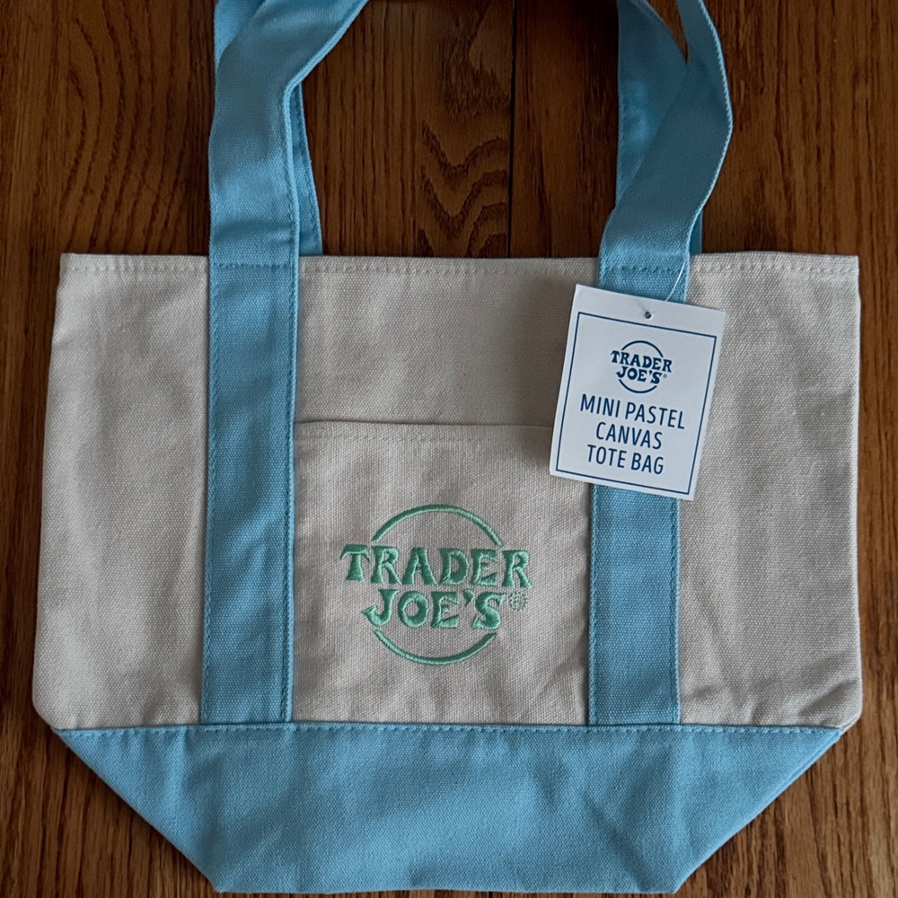 Trader Joe's Mini Pastel Canvas Tote Bag - Blue and Cream